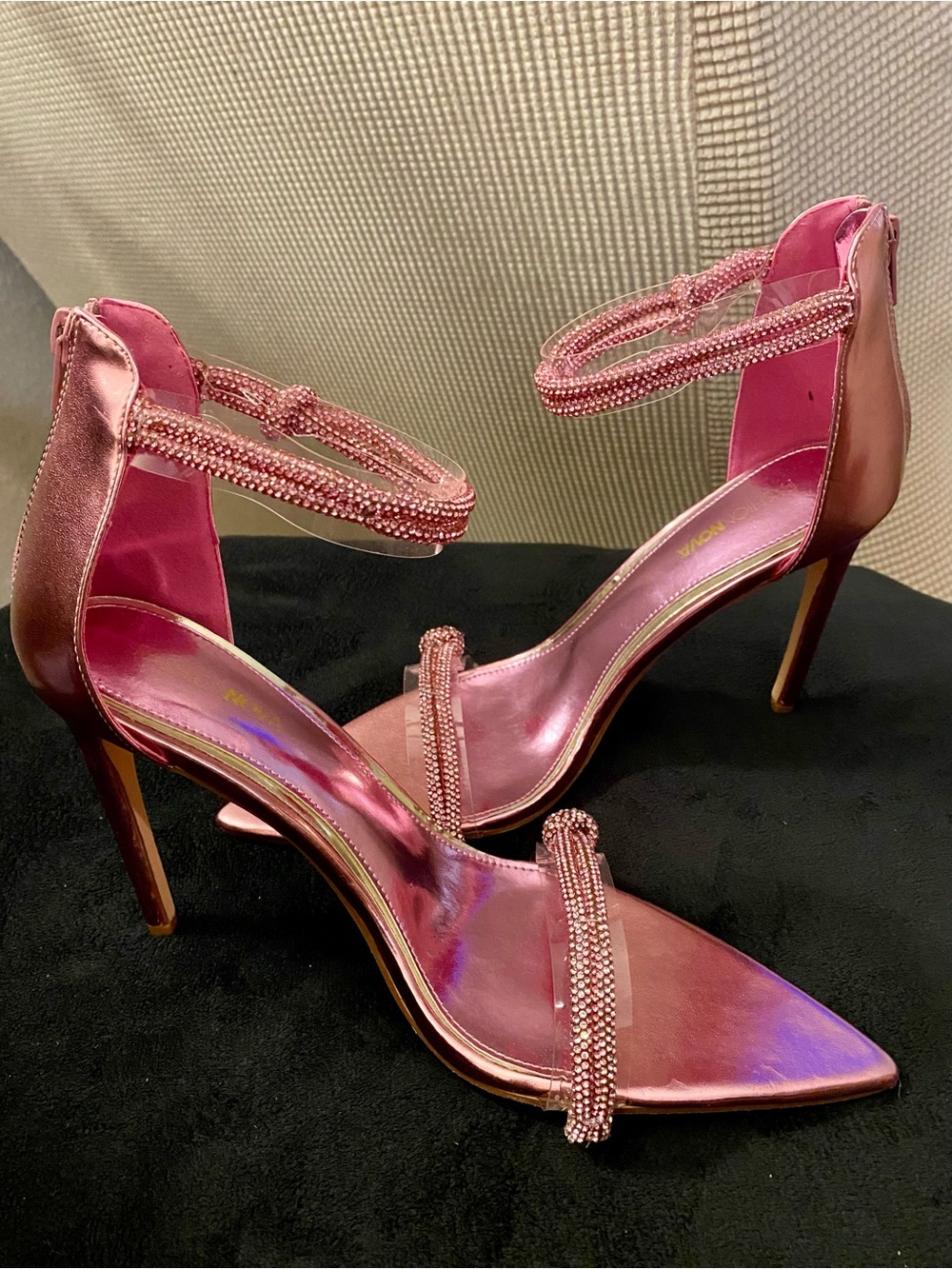 Metallic Pink Rhinestone Ankle-Strap Stiletto Heels - Size 11 - NWOT!